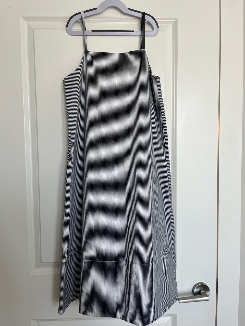 Oak + Fort Striped Spaghetti Strap Midi Dress in Black & White